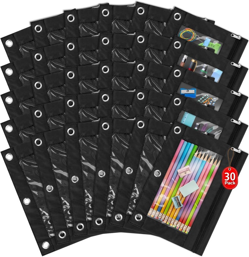 IKAYAS 30 Pack Black Pencil Pouch for 3 Ring Binder Colorful Pencil Pouch with Zipper Bulk, 3 Ring Binder Pencil Pouches Pencil Case Pencil Bags for Classroom Storing School Teacher Supplies - Image 1